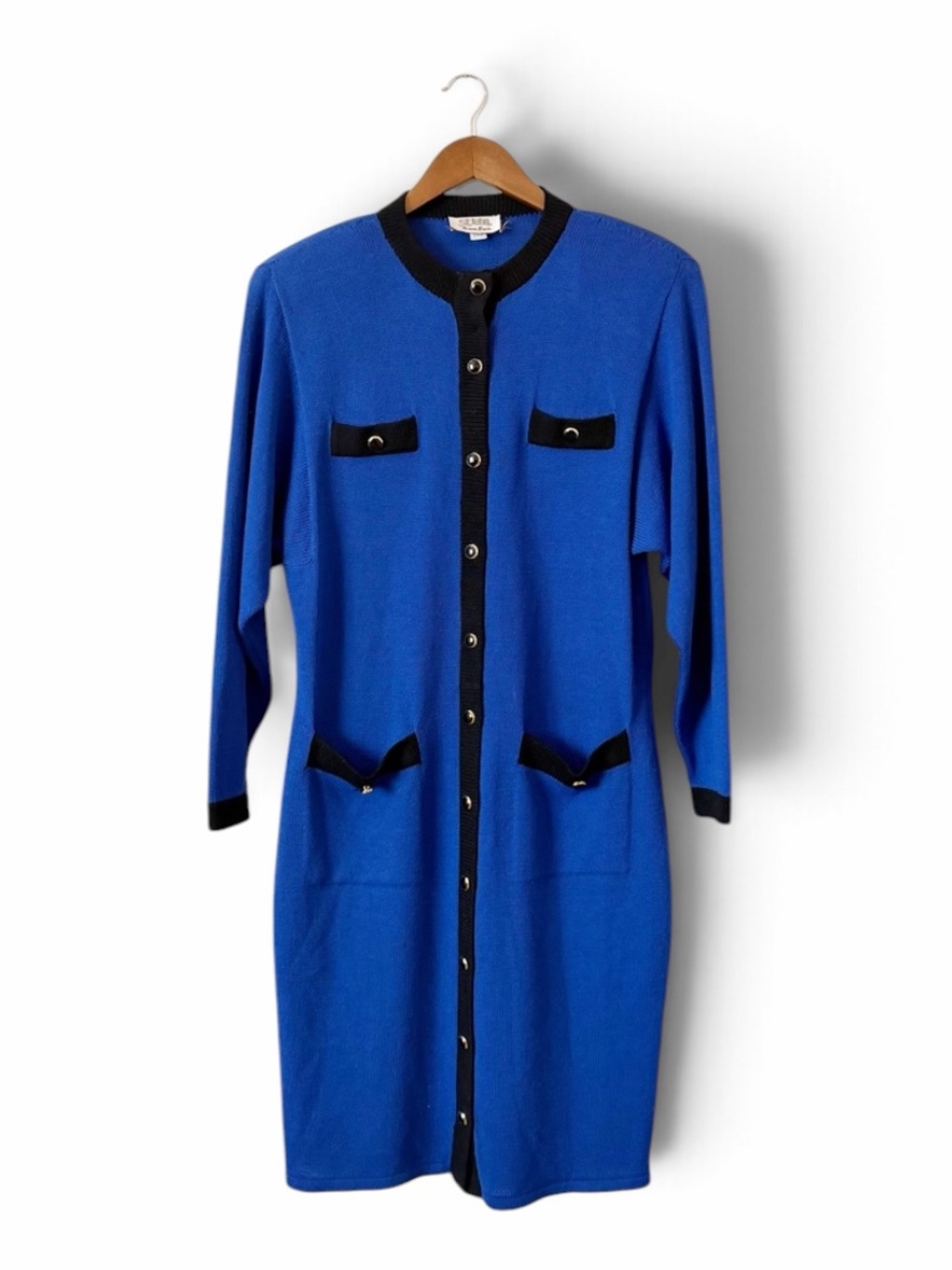 St. John Collection Santana Knit Royal Blue Long Sleeve Button Down Dress Sz 12